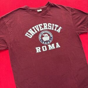 VINTAGE STYLE Infinity Universita Roma T-Shirt Mens XXL Burgundy Maroon Graphic